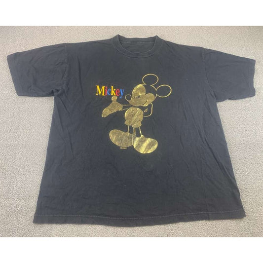 Vintage Mickey Mouse Men's Large T-Shirt Disney Gold Glitter Rare Find