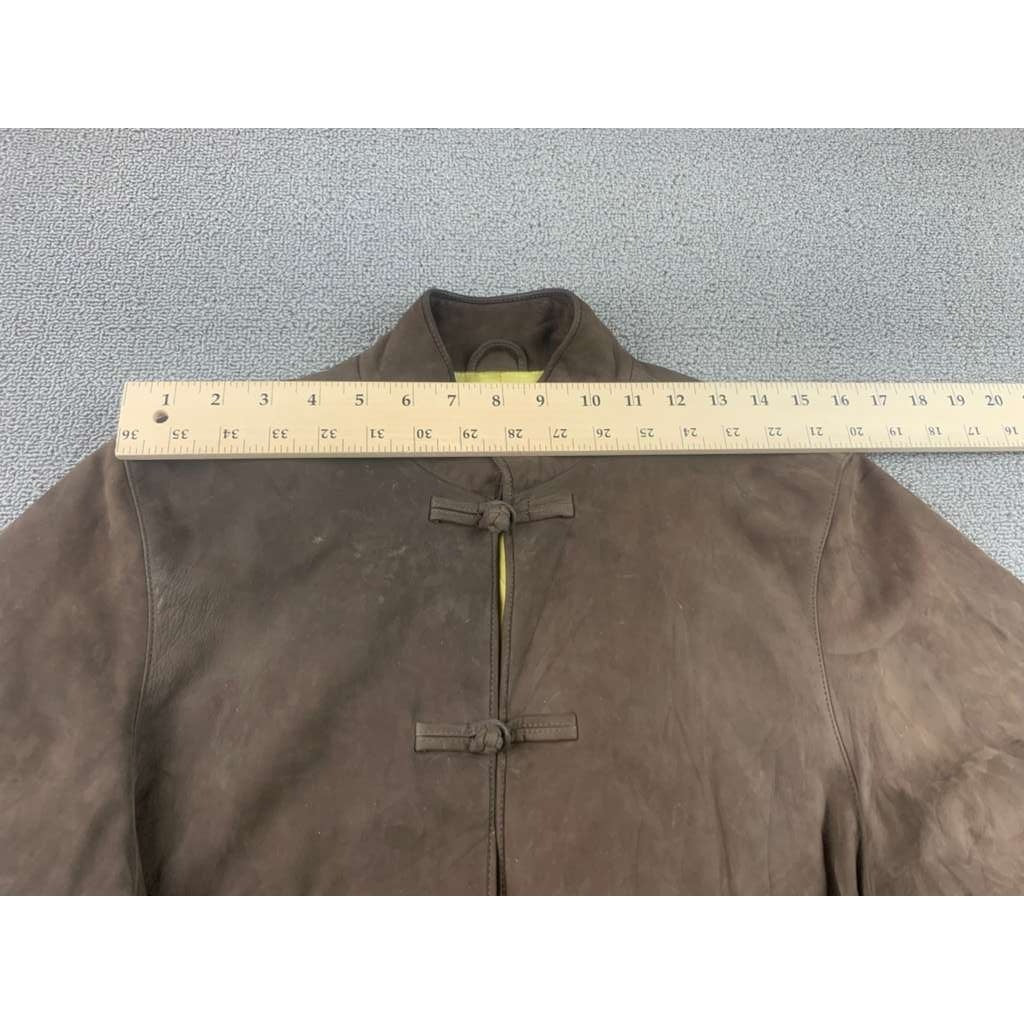 Shanghai Tang  Jacket Size 14 Brown 100% Suede Leather Silk Lining