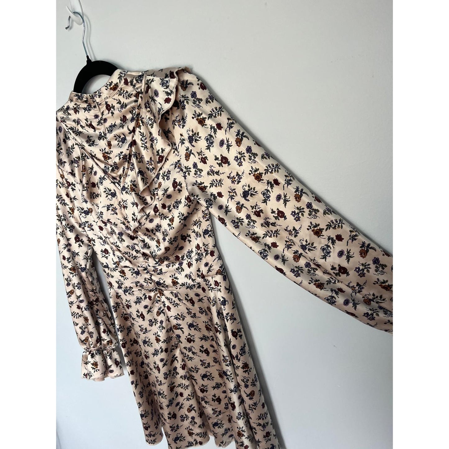 Laura Ashley Urban Outfitters floral satin wrap dress women XS pink long sleeve