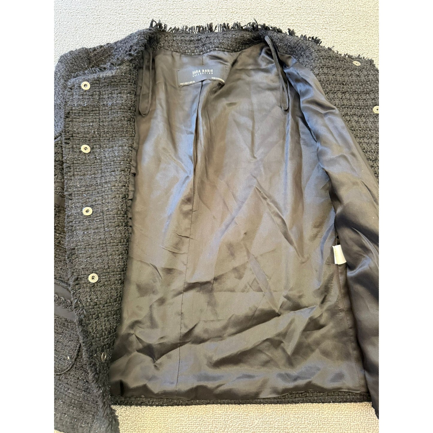 Zara Basic Collection Women's Size Small Black Tweed Jacket