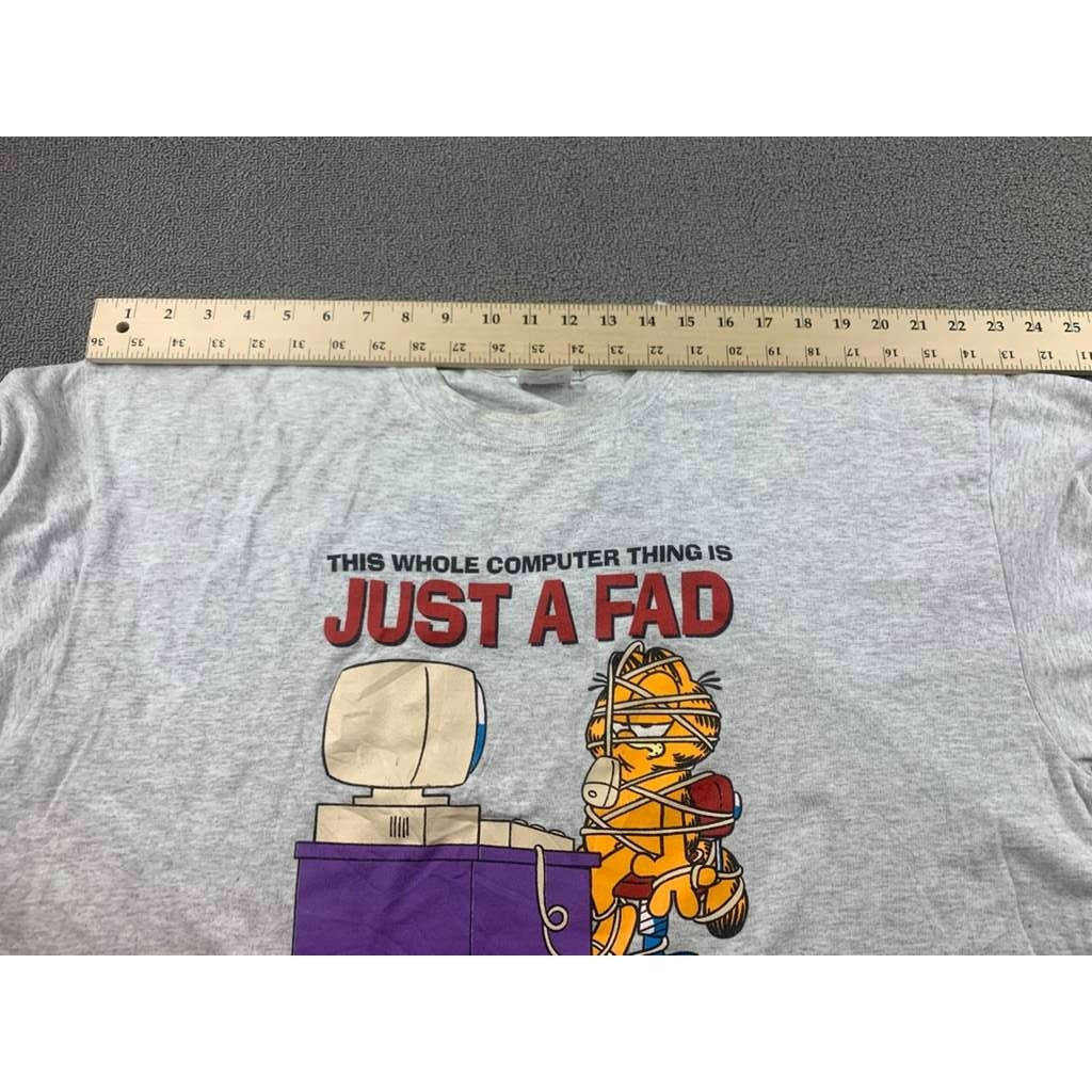 Garfield “Just a Fad” Graphic Tee Anvil 2XL Gray Y2K 90s/00s Double Stitch