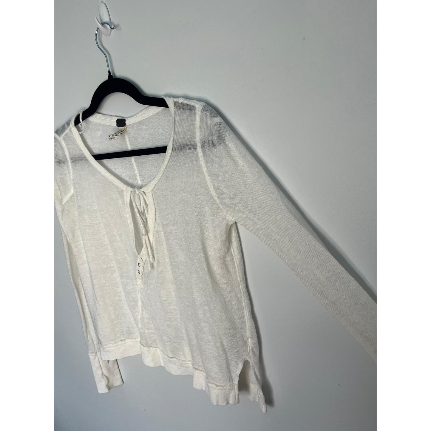 We The Free Long Sleeve Tie Front Top Women XS Sheer Layering Boho White