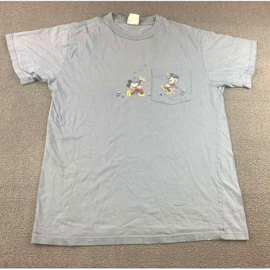 Vintage 90s Disney Store T Shirt Men M Blue Mickey Mouse Graphic Pocket Crewneck