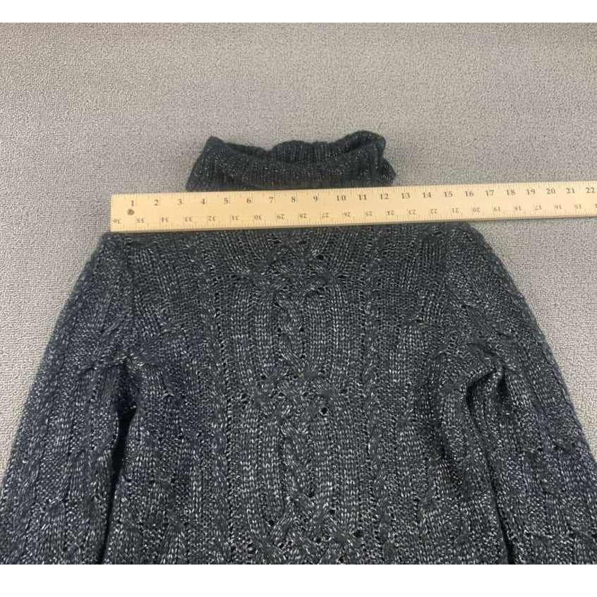 RALPH LAUREN Women's Extra Small Gray Cable Blend Pullover Sweater Turtle Neck