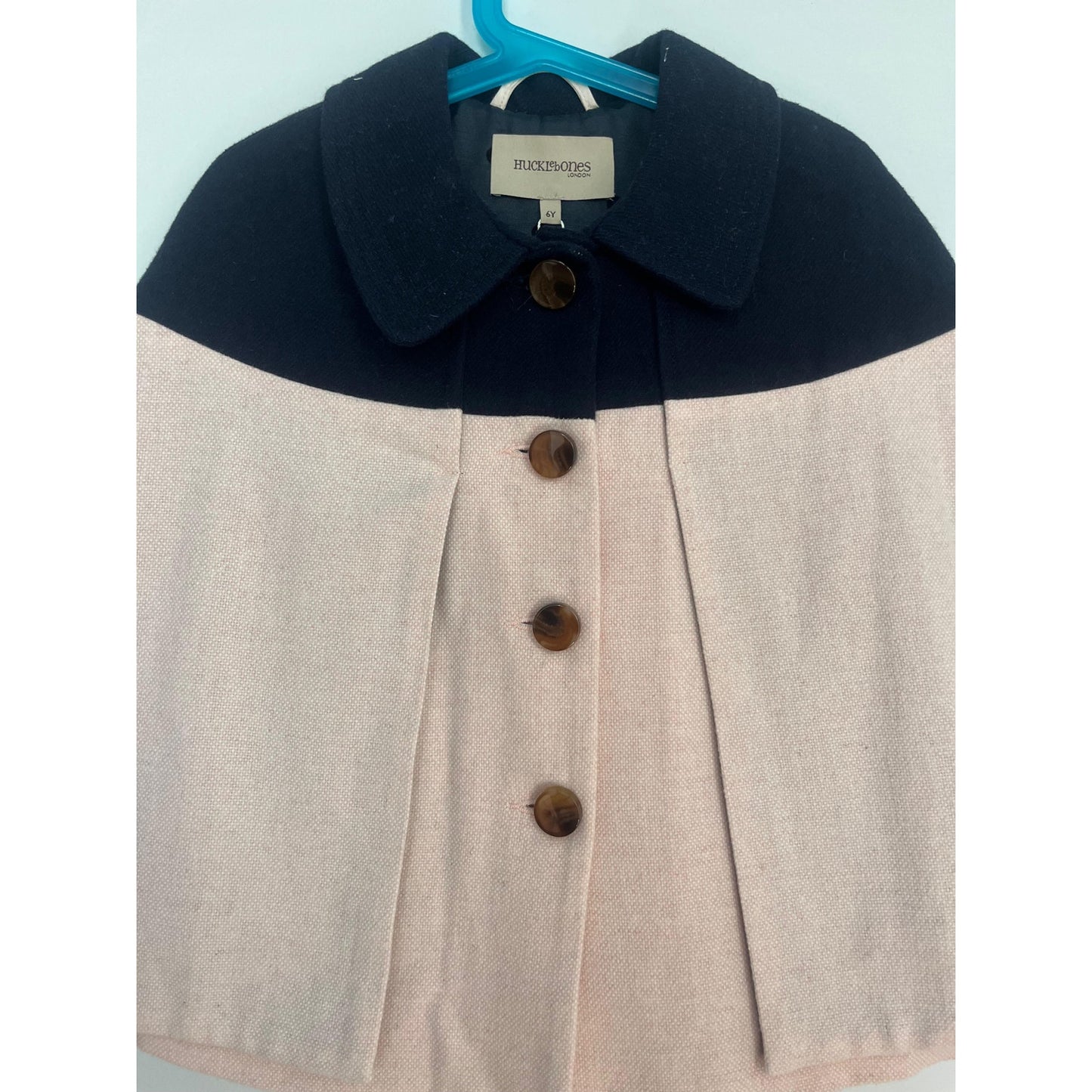 Hucklebones London Girls Cape Coat 6Y Pink Navy Wool Blend NWT Winter Outerwear