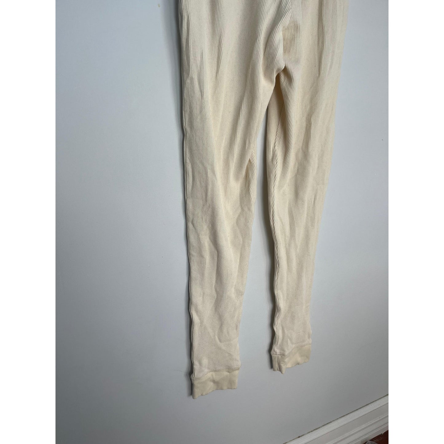 Donni Thermal Lounge Pants Women M Cream Button Front Ribbed Pull On