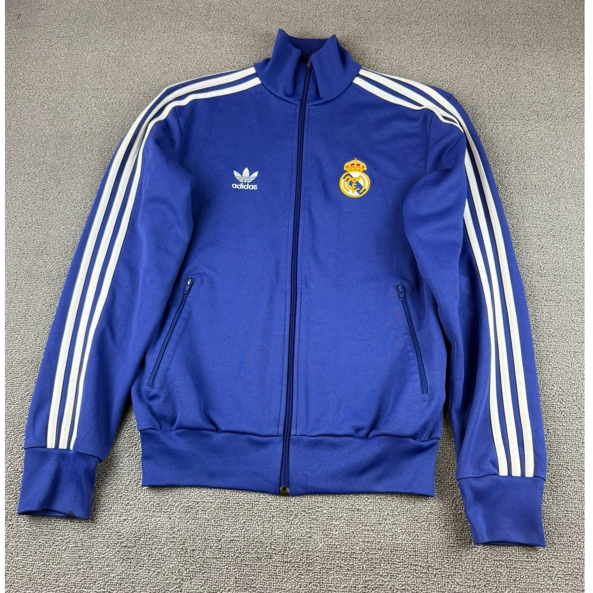 Y2K Adidas Men Small Blue Real Madrid Football Jacket Track Top