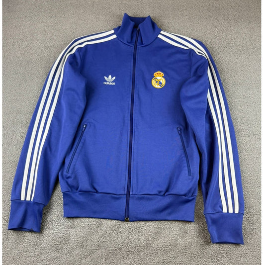 Y2K Adidas Men Small Blue Real Madrid Football Jacket Track Top