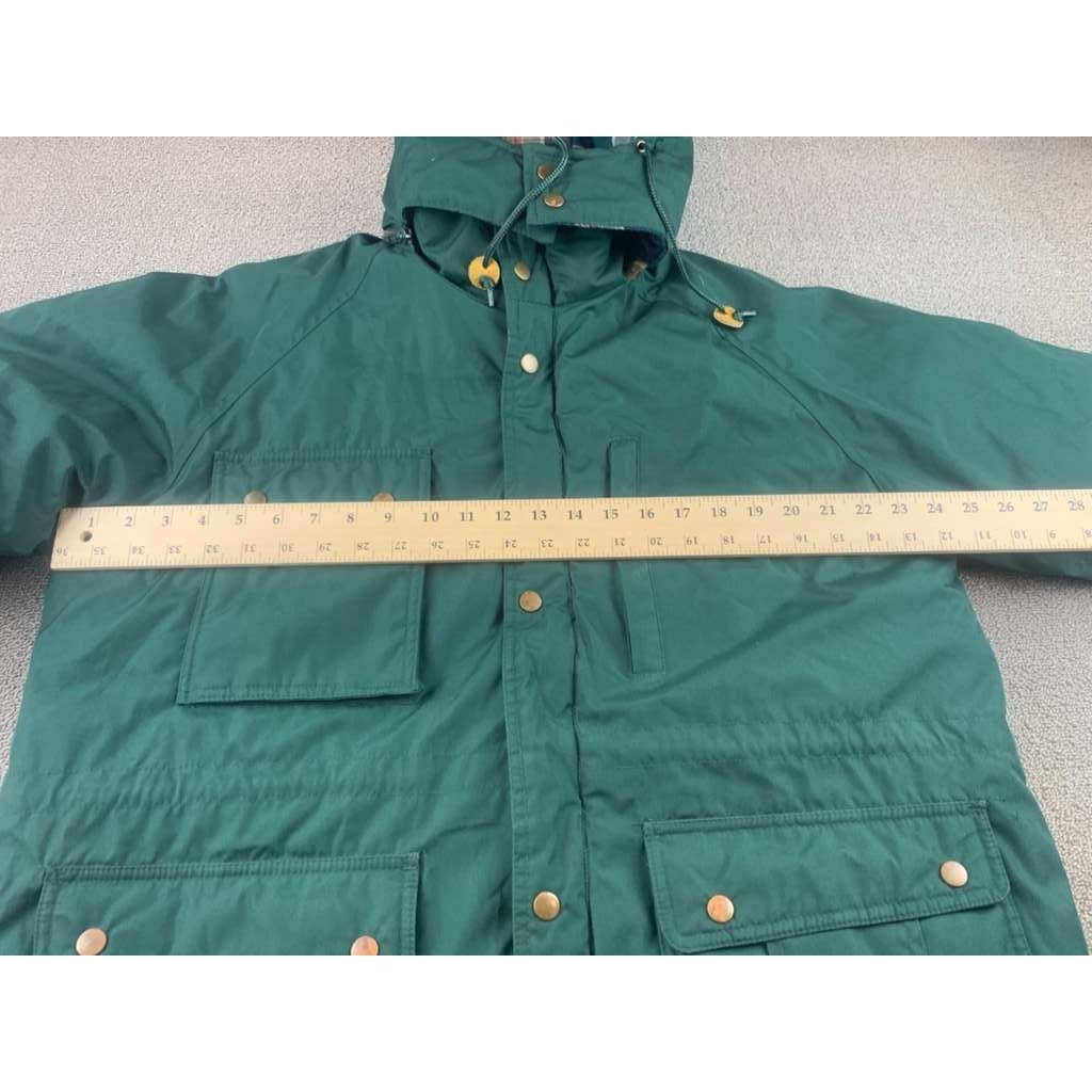 St John’s Bay Men’s Size Large Green Plaid Lined Hooded Parka Jacket Korea Made