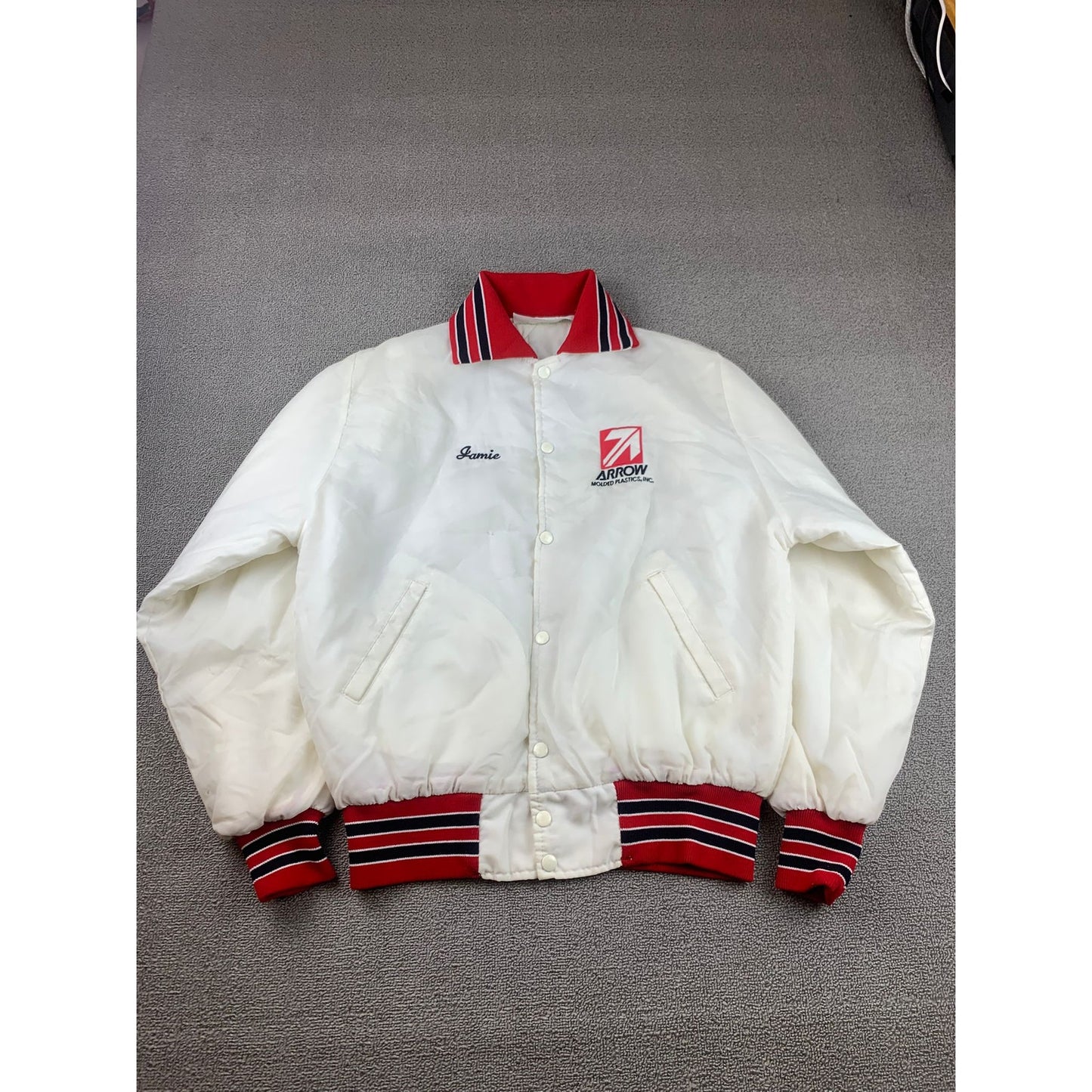 Athletic Otterwear Women's Medium White Red Vintage Bomber Jacket