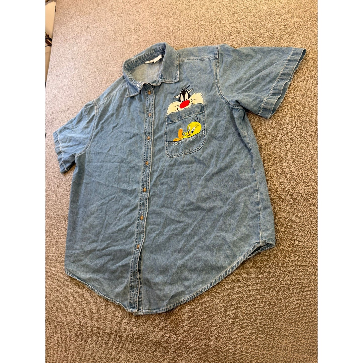 Vintage Looney Tunes Women's 18W/20W Cotton Denim Shirt Syl & Tweety