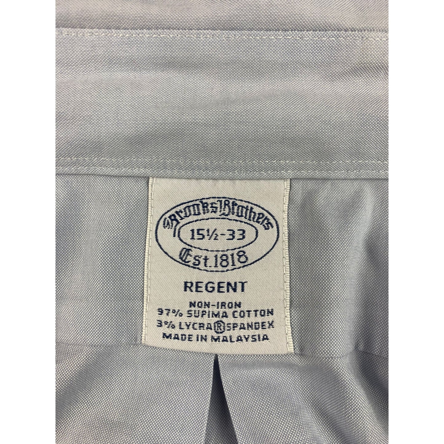 Brooks Brothers Shirt Men's 15 1/2 Regent Blue Cotton Long Sleeve Non Iron