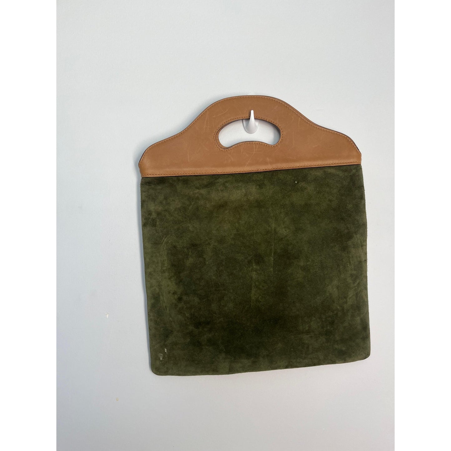 Gucci Suede Tote Bag Women Green Brown Vintage Logo Cutout Handle