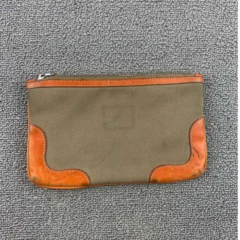 Authentic Prada Jacquard Pouch in Brown/Beige Canvas and Orange Leather Rare