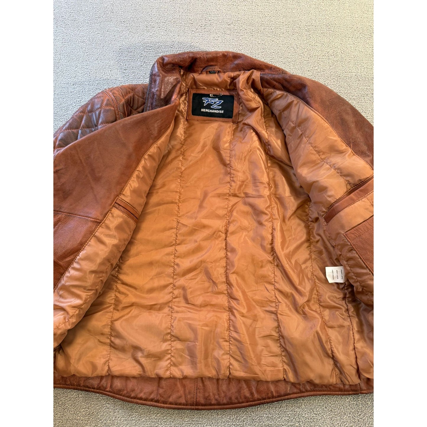 FZ Merchandise Large Men's Brown Leather Motorcycle Jacket Quilted Shoulders