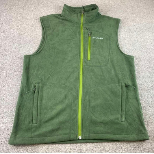 Columbia  Mens L Green Fleece Vest Full Zip Chest Pocket Hiking Outdoor