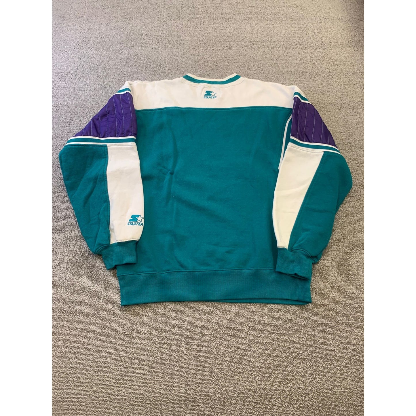 Vintage Charlotte Hornets NBA x STARTER Men Large Teal White Purple Sweatshirt