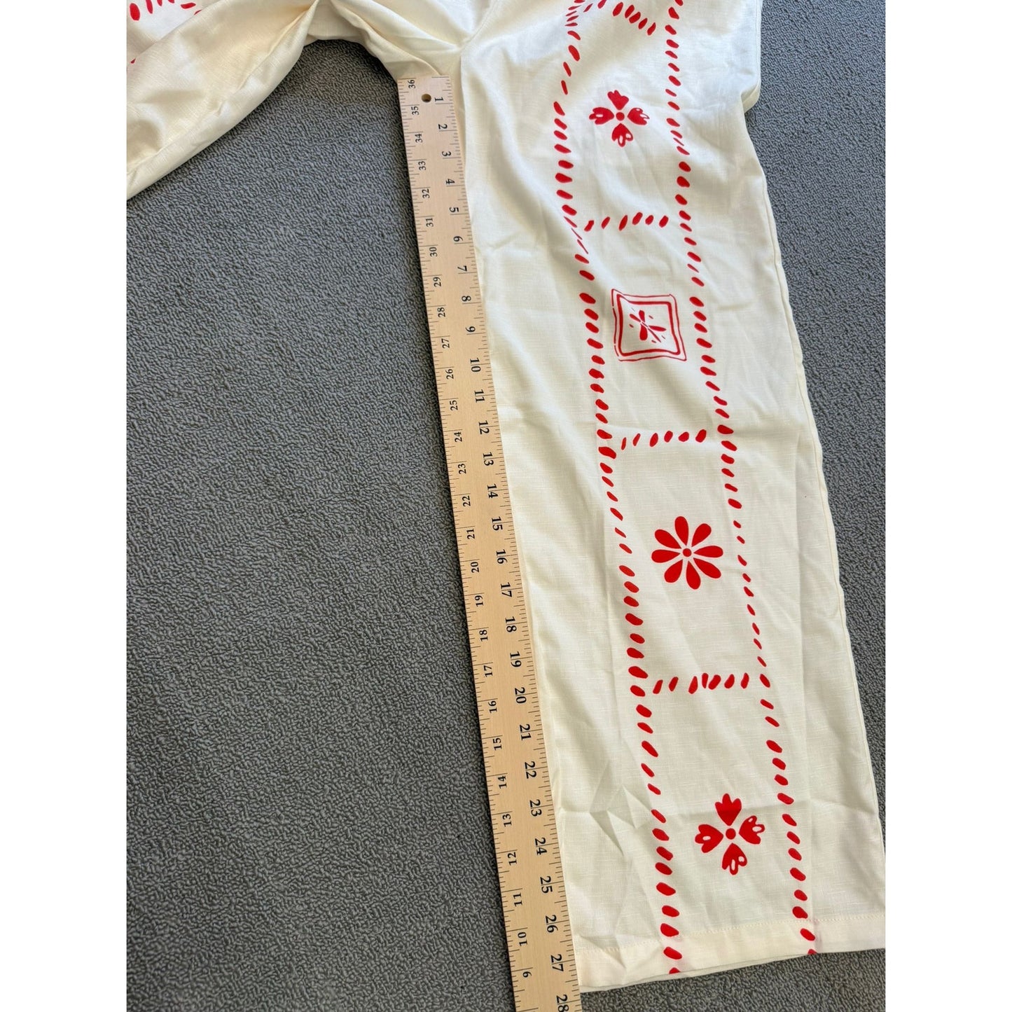 White Red Patterned Co Ord Set Womens Small Vest Wide Leg Pants Polyester