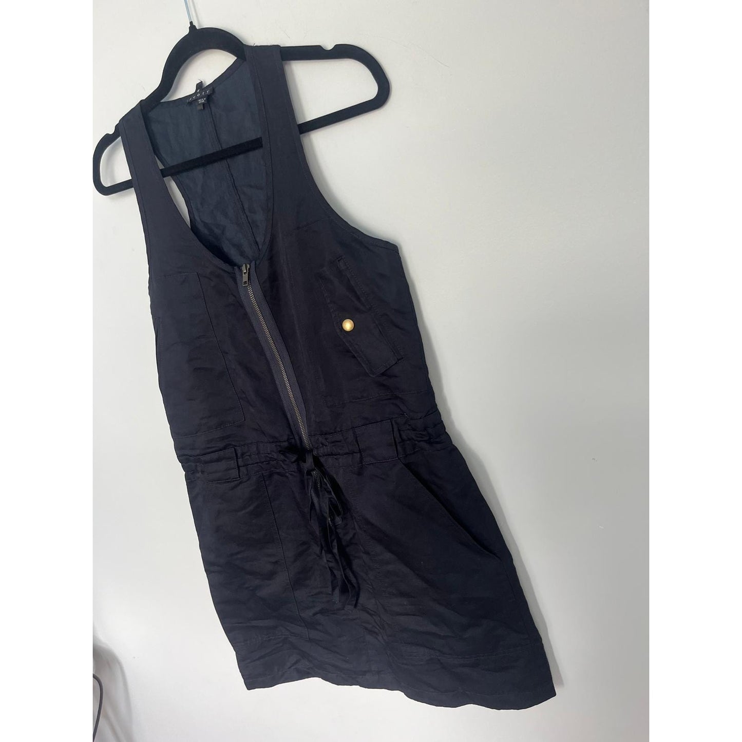 Theory Romper Womens Size 6 Black Sleeveless Linen Blend Dress