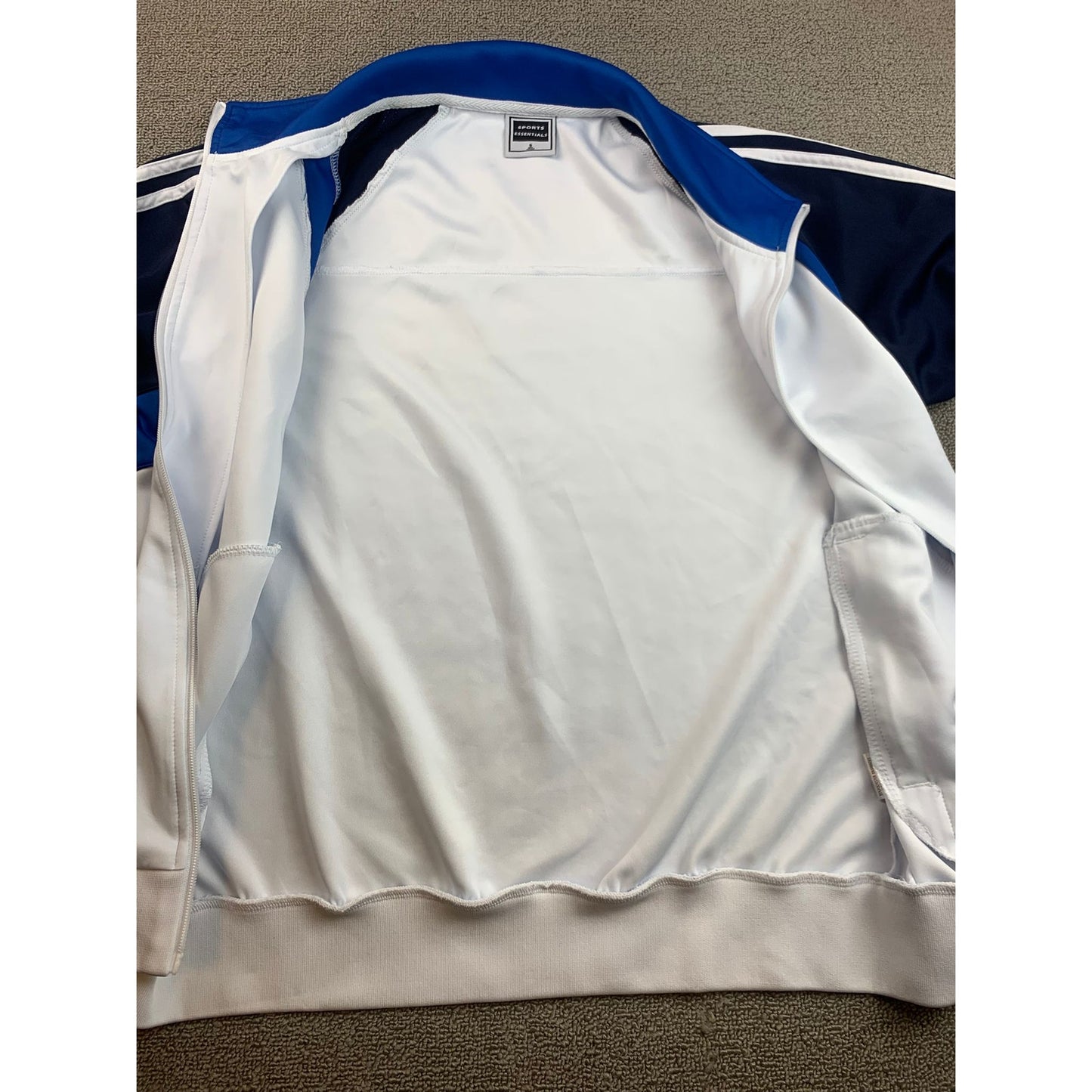 Sports Essentials Men's S White Blue Navy Full Zip Up Athletic Track Jacket