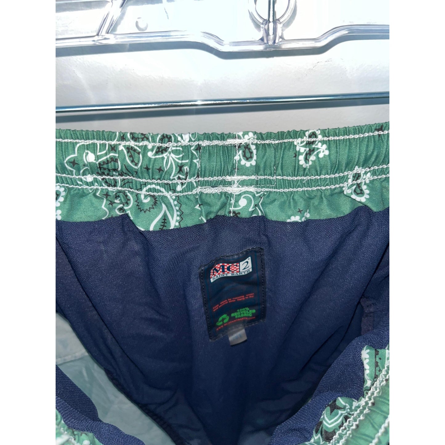 MC2 Saint Barth Swim Trunks Boys 16Y Green Paisley Print Recycled Drawstring