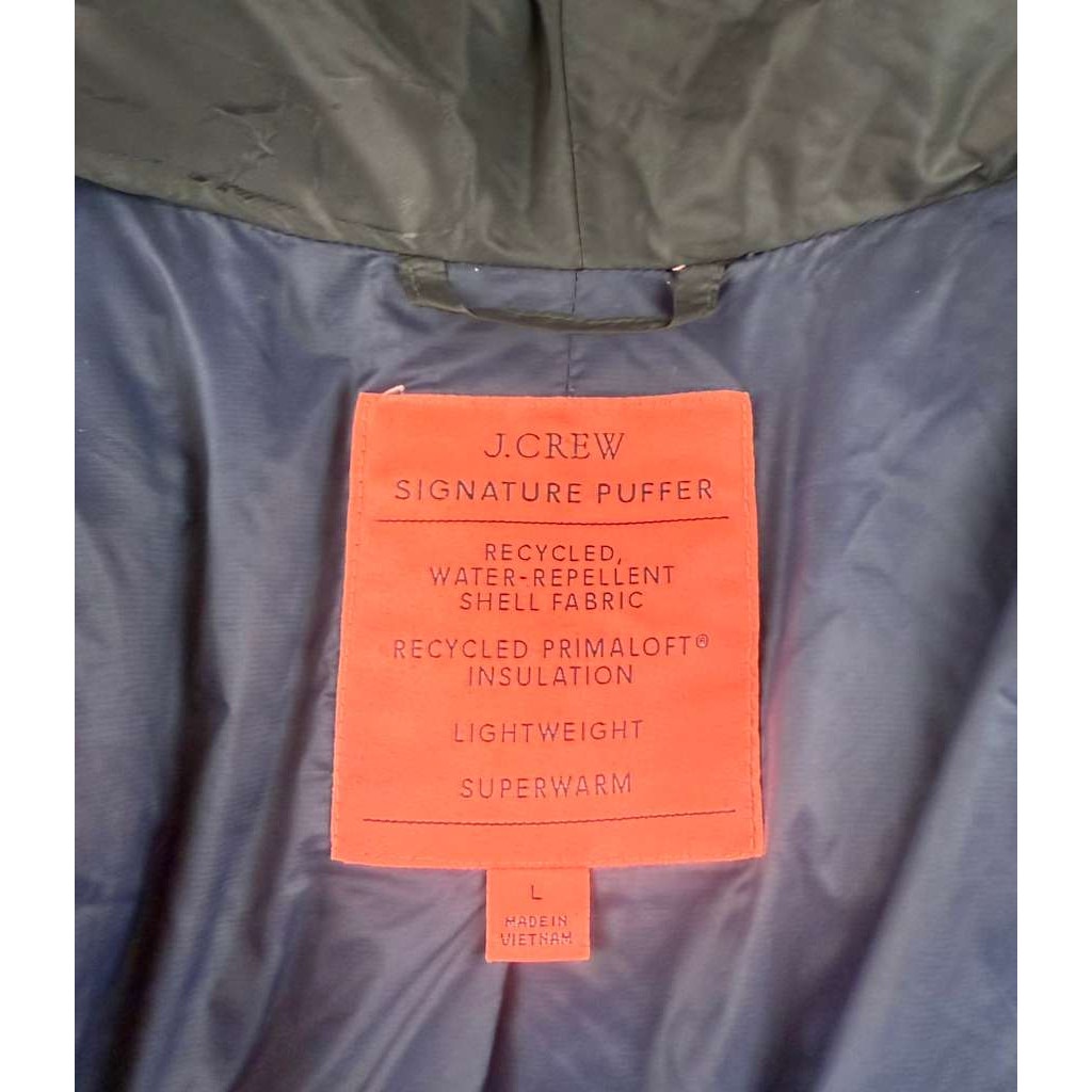 J.Crew Signature Women's Large Black Puffer  Jacket Water repellent Primaloft