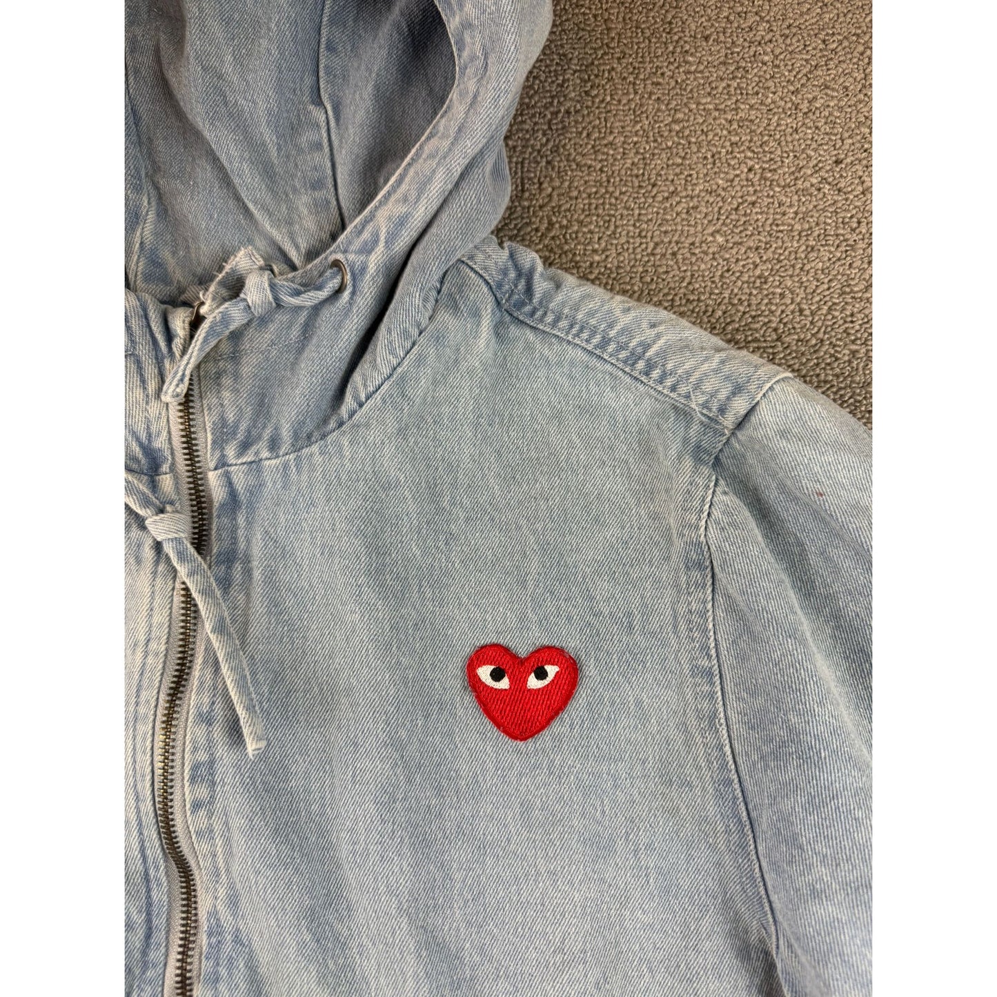 Cotton On Denim Anorak Men's Size Medium Light Wash Hooded DIY Heart Patch