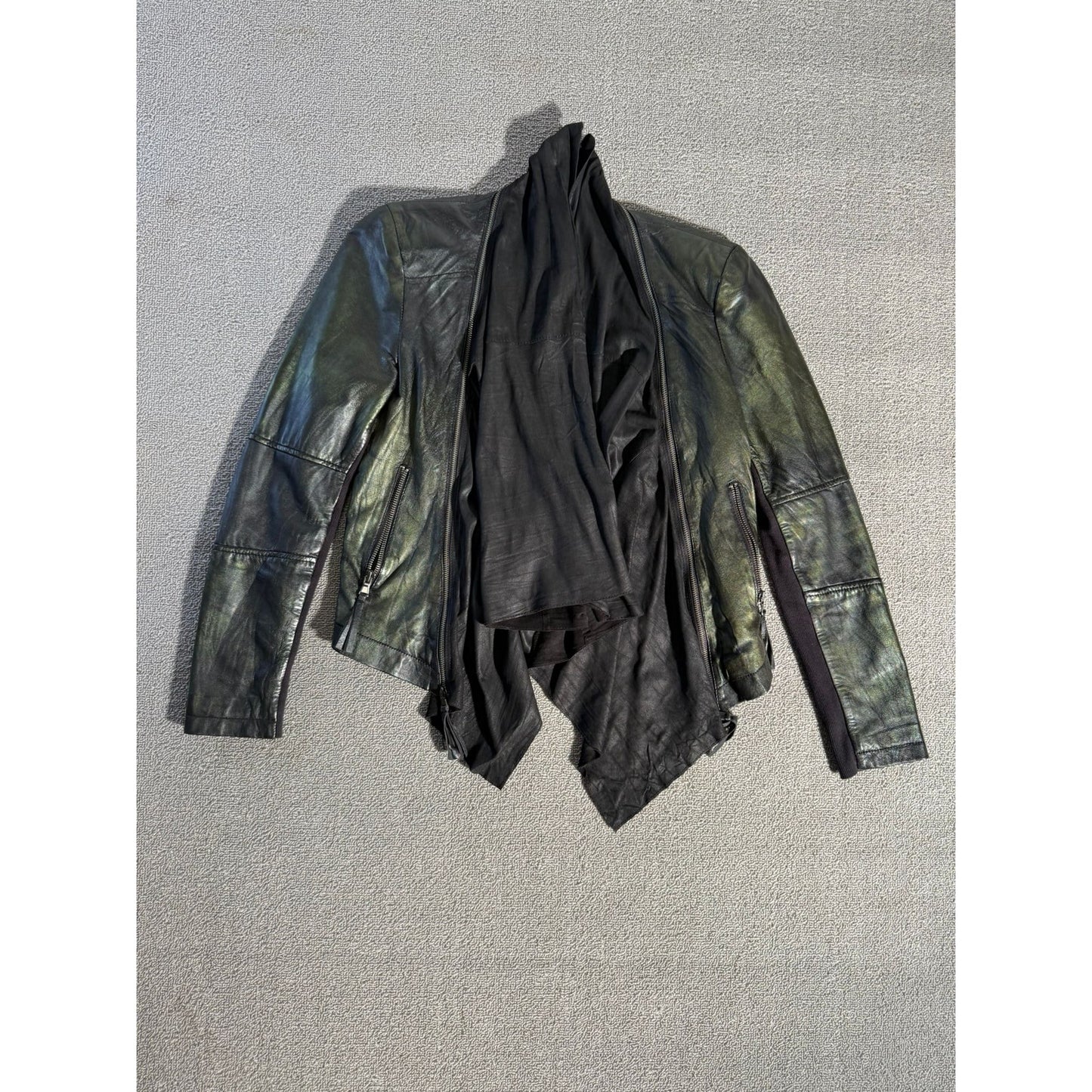 Zara Woman Black Waterfall Draped Leather Jacket S Fall Goth