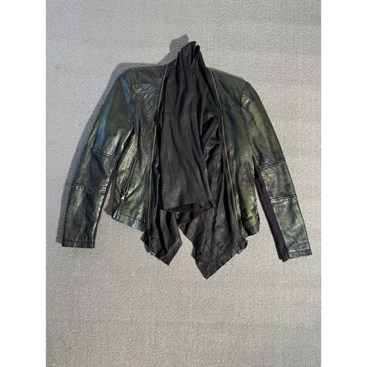 Zara Woman Black Waterfall Draped Leather Jacket S Fall Goth