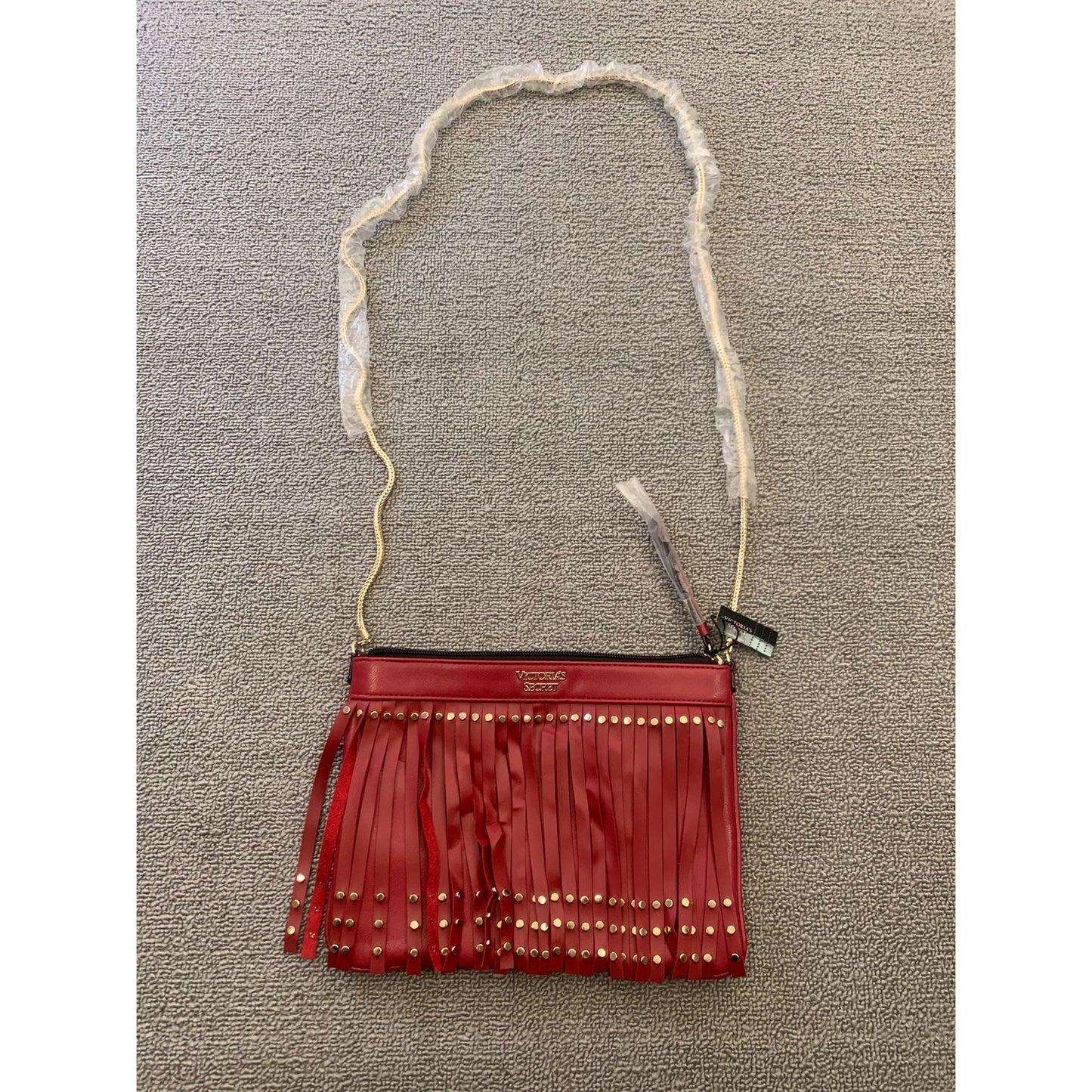 VICTORIA'S SECRET Women Red Gold Fringe Crossbody Bag