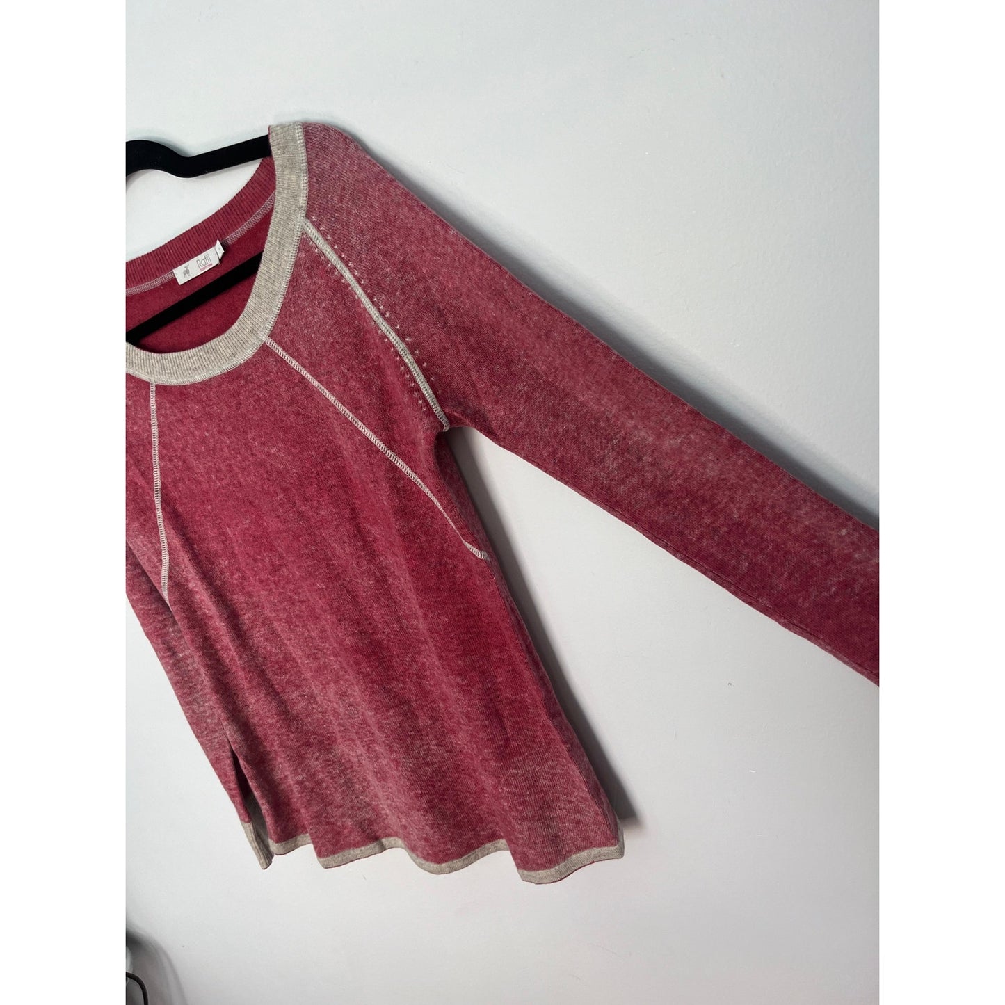Raffi Cashmere Raglan Sweater Women M Red Contrast Stitch Crewneck