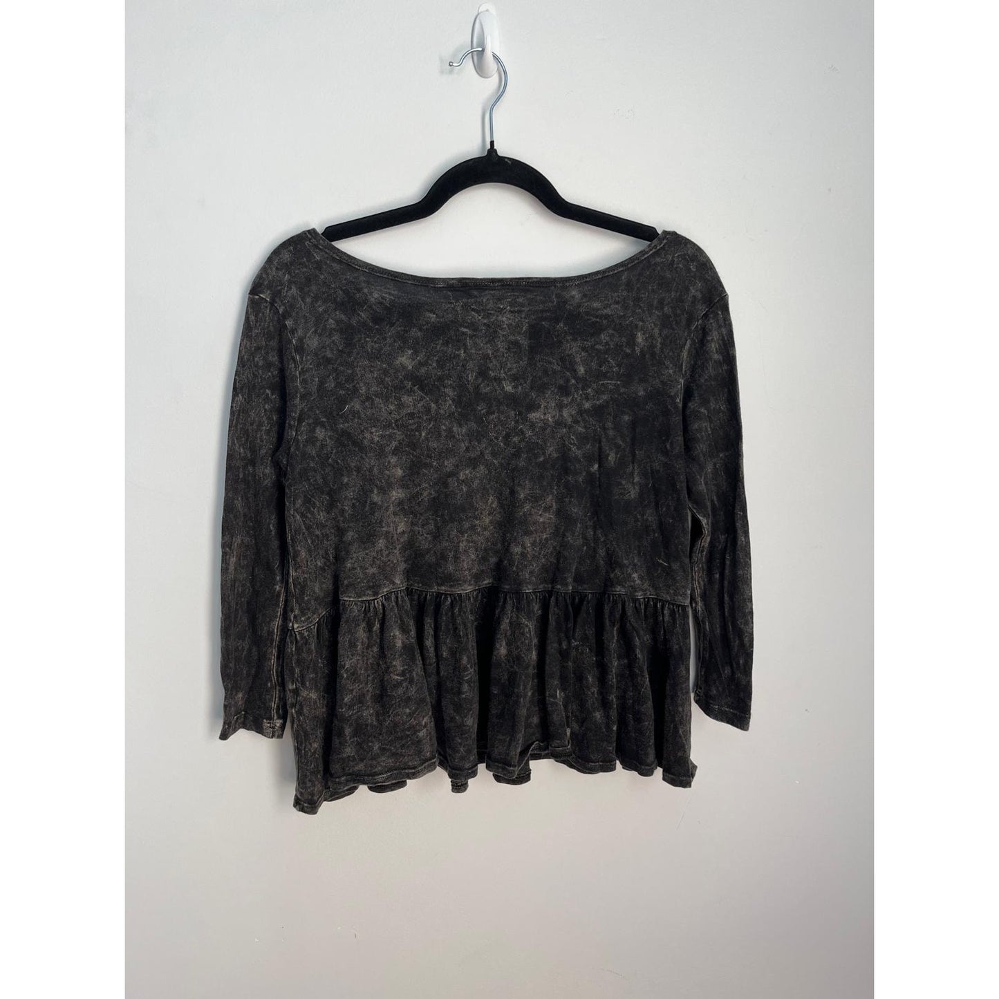 We The Free Project Social T Peplum Top Women XS Black Acid Wash Long Sleeve
