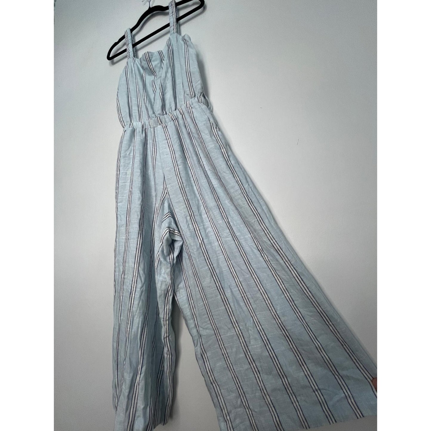 Splendid Striped Jumpsuit Women M Blue White Sleeveless Wide Leg Linen Blend
