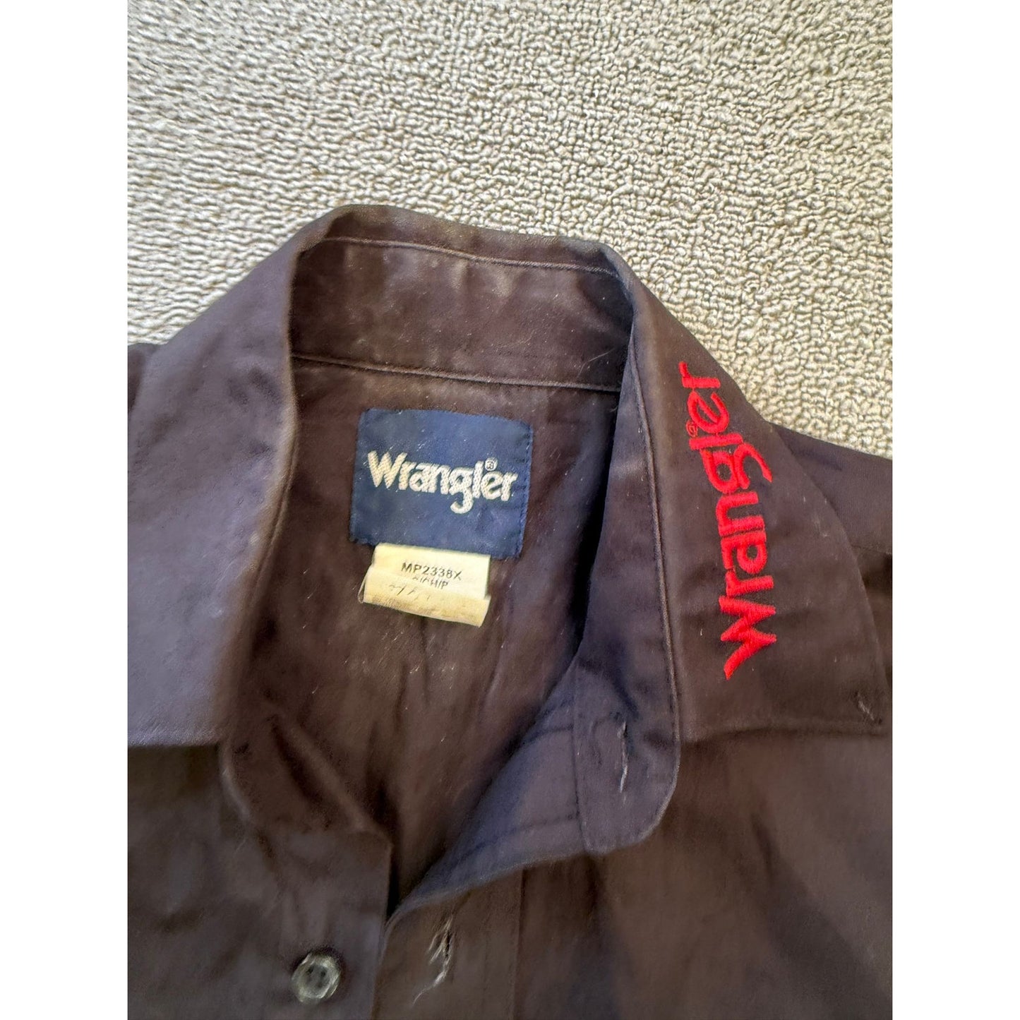Wrangler Men's Black Long Sleeve Button Up Work Shirt Red Logo