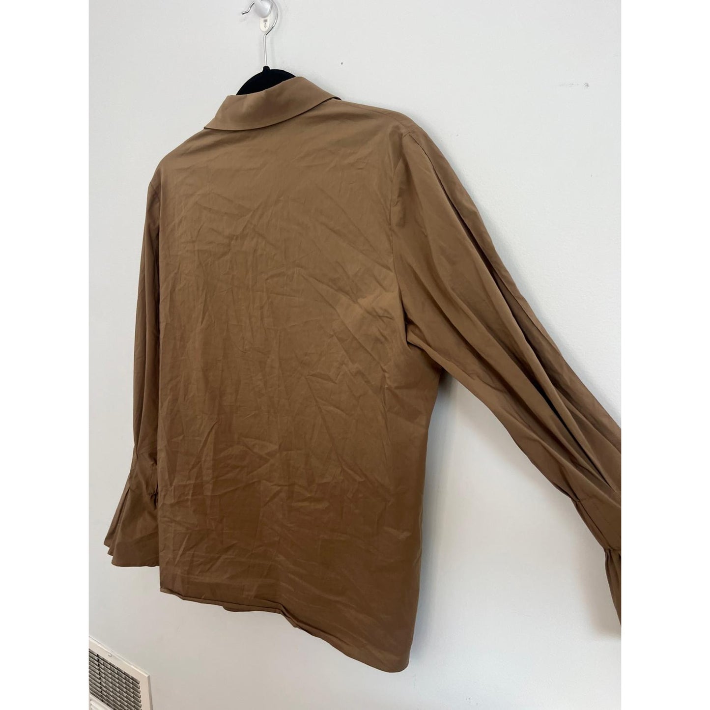 Gentle Herd Button Down Shirt Women L Brown Cotton Blend Puff Sleeve