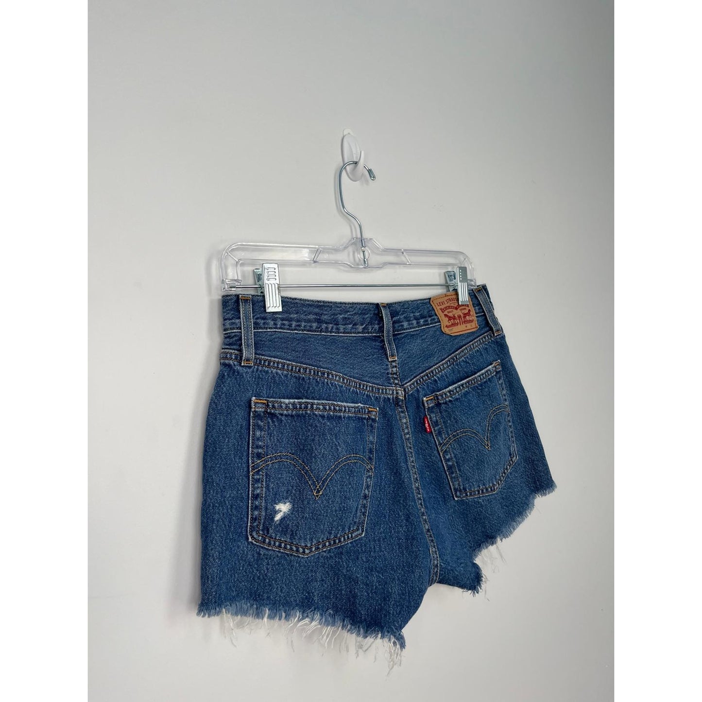 Levi's 501 Denim Shorts Women W28 Distressed High Rise Raw Hem Blue