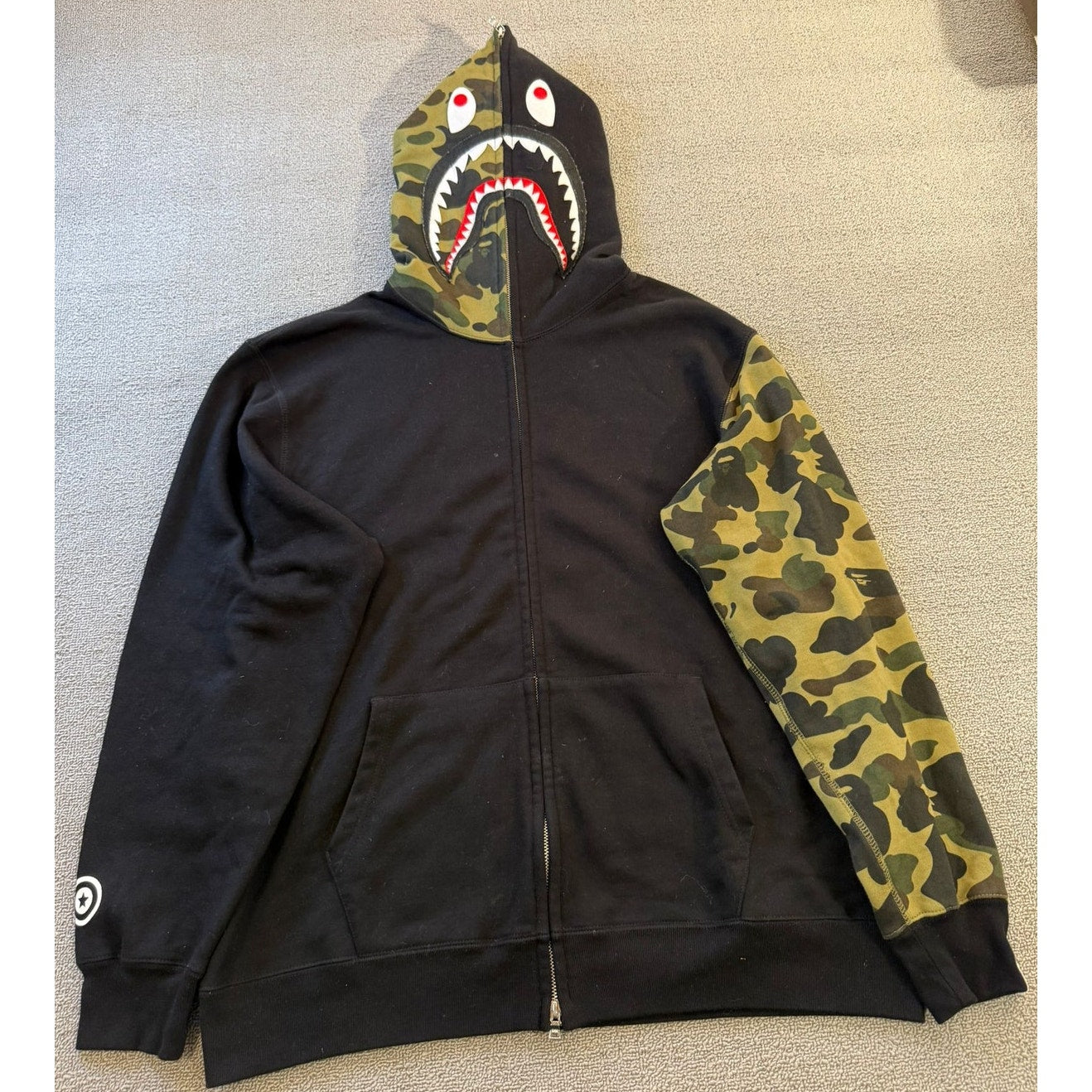 A Bathing Ape BAPE Mens Shark Hoodie 2XL Black Camo Full Zip Jacket