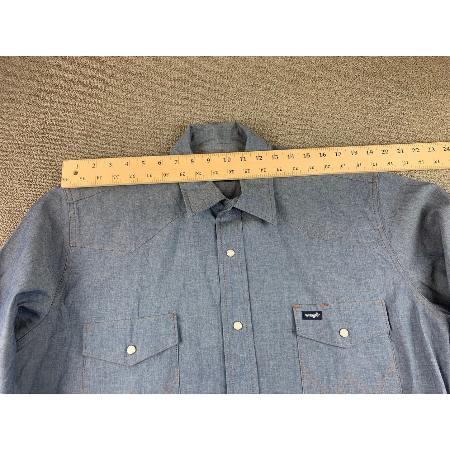 Y2K Wrangler Men's 17x35 Blue Shirt with Western Pearl Snaps Long Sleeve