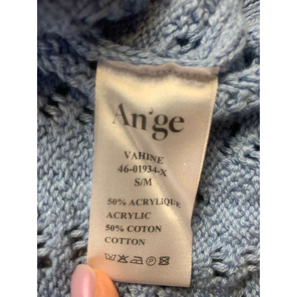 An’ge Ange Sweater Vest Women S/M Blue Open Knit Eyelet Sleeveless Preppy