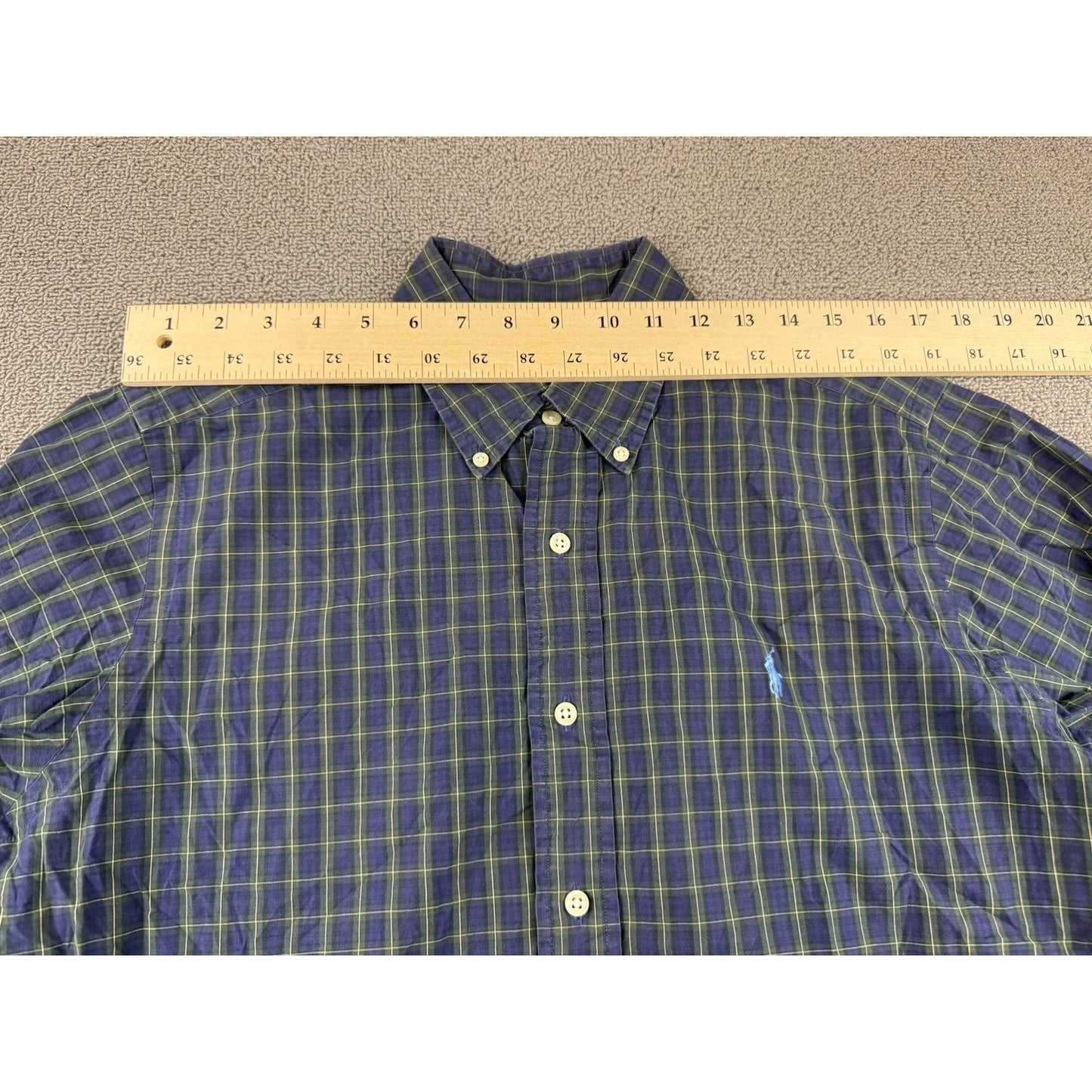 Ralph Lauren Vintage Button Down Shirt Men M 15.5 34/35 Blue Green Plaid HK