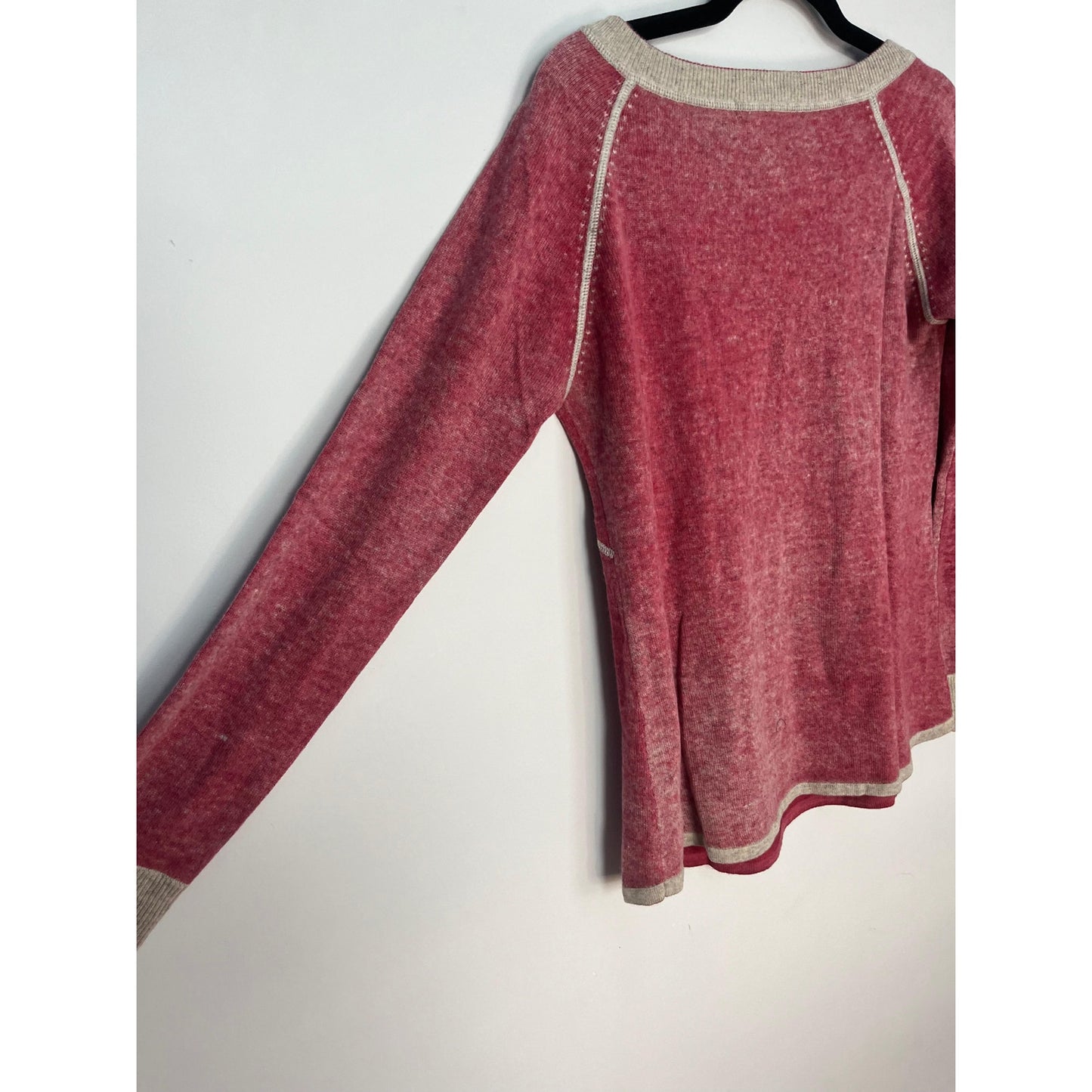 Raffi Cashmere Raglan Sweater Women M Red Contrast Stitch Crewneck