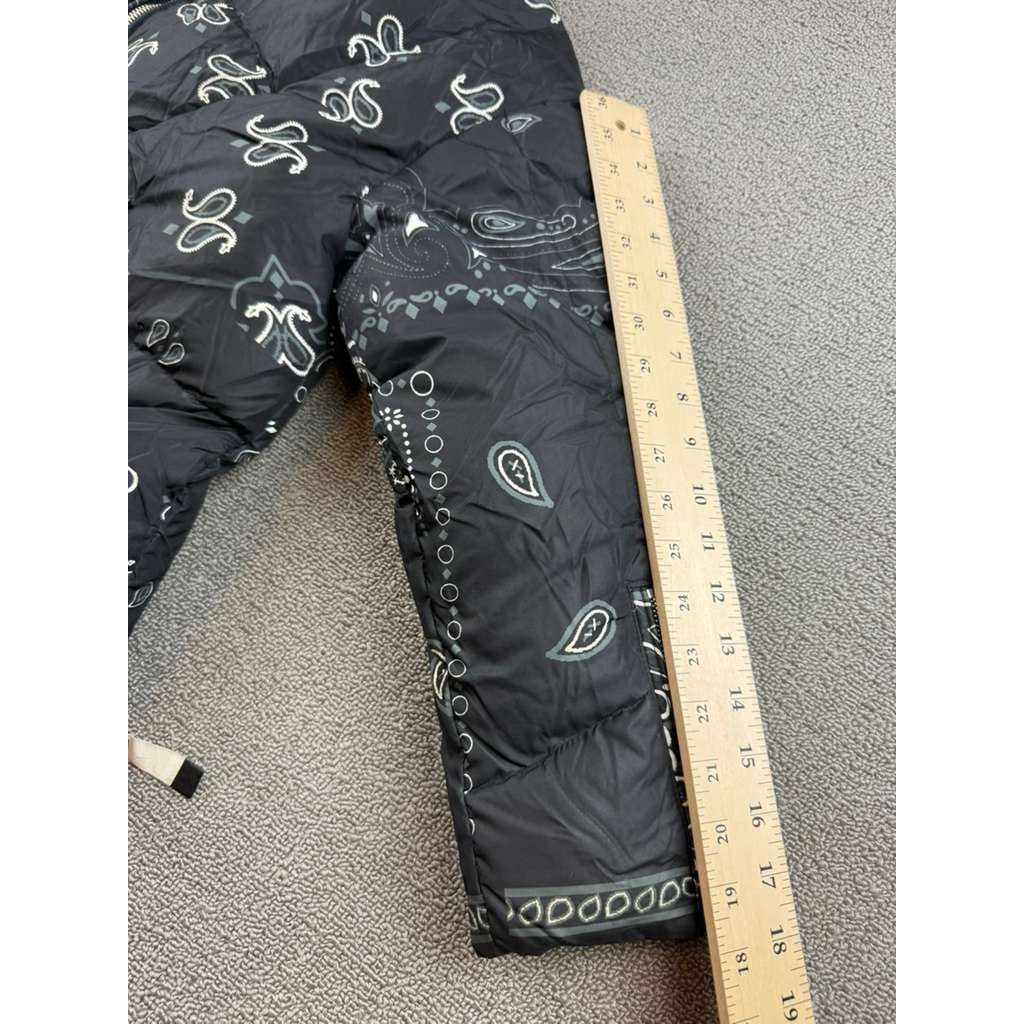 KHRISJOY Puffer Jacket Women 2(L) Black Down Hooded Bandana Print Italy Madede