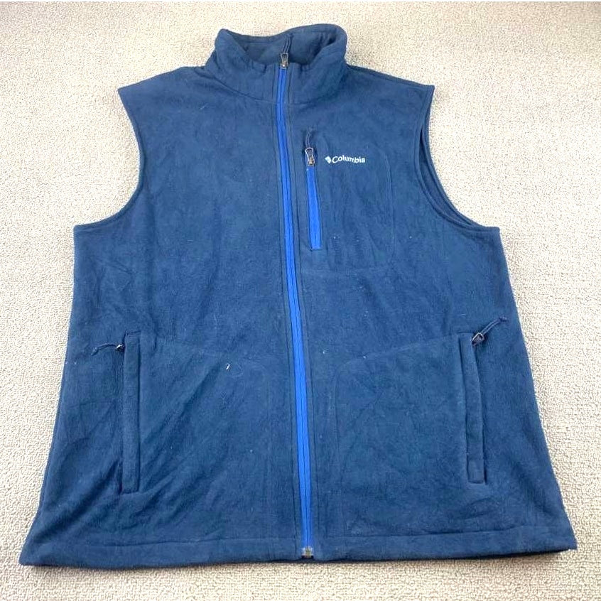 Columbia Men's Large Blue Sleeveless Full-Zip Outdoor Hiking Fleece Vest Jacket