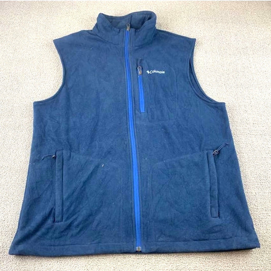 Columbia Men's Large Blue Sleeveless Full-Zip Outdoor Hiking Fleece Vest Jacket
