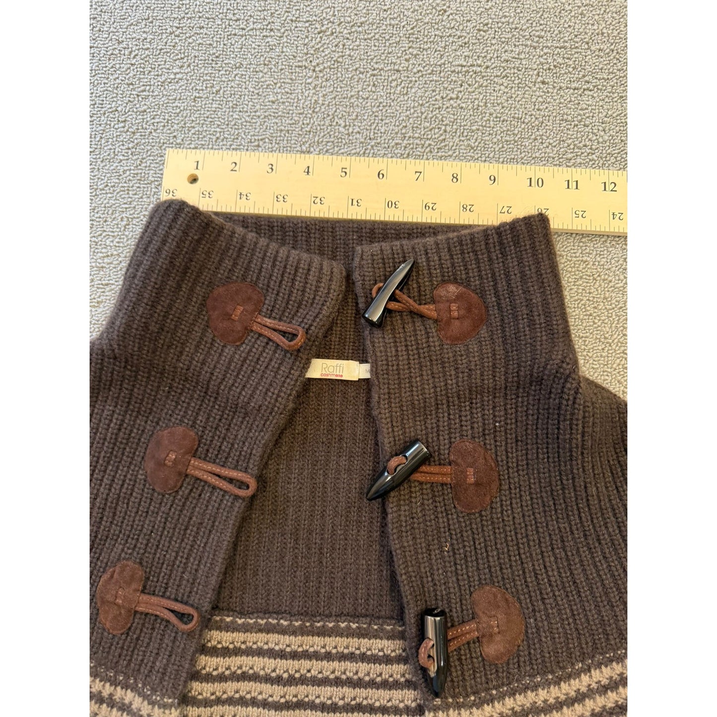 Raffi Cashmere M/L Brown Striped Knit Cape Poncho Toggle 100% Cashmere