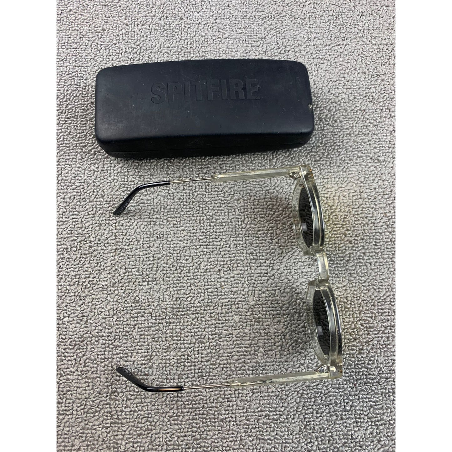 Spitfire England Unisex Silver Clear Black Round Retro Sunglasses With Case