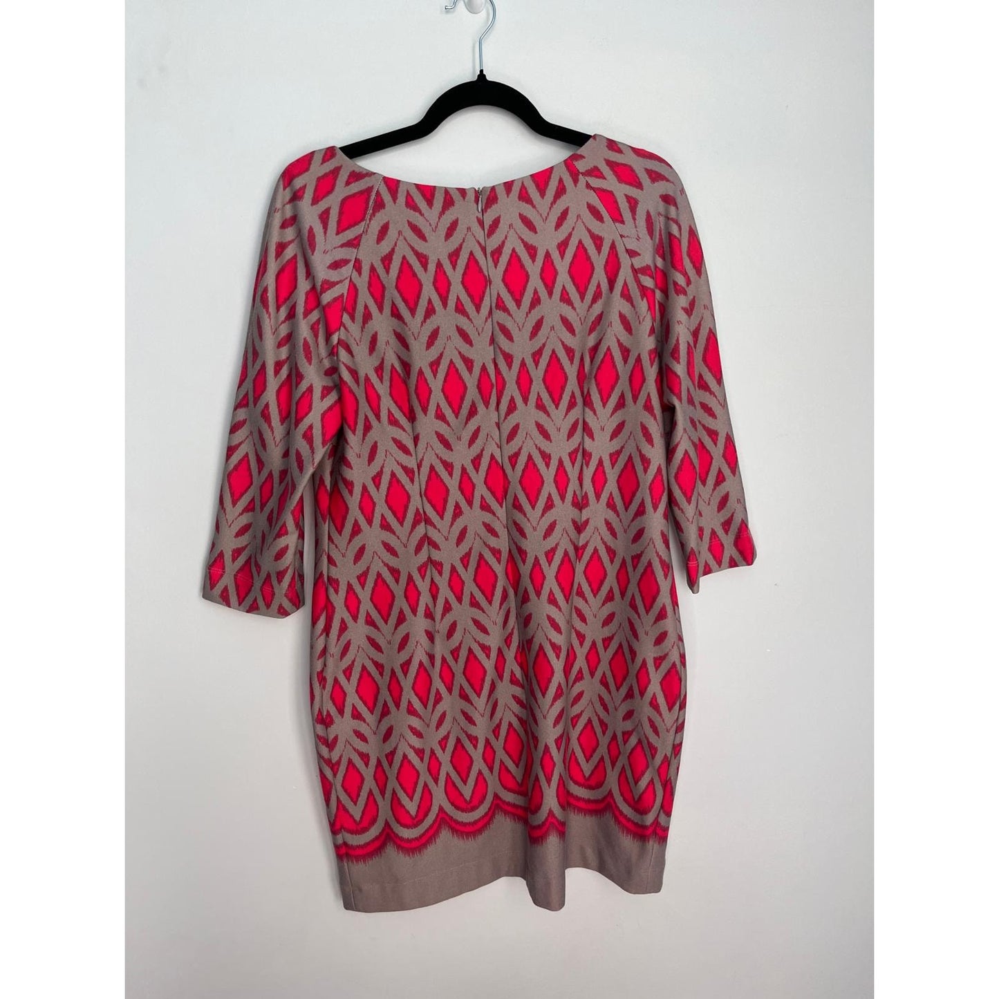 Just Taylor Knit Dress Women 10 Pink Tan Geometric 3/4 Sleeve Pullover Retro