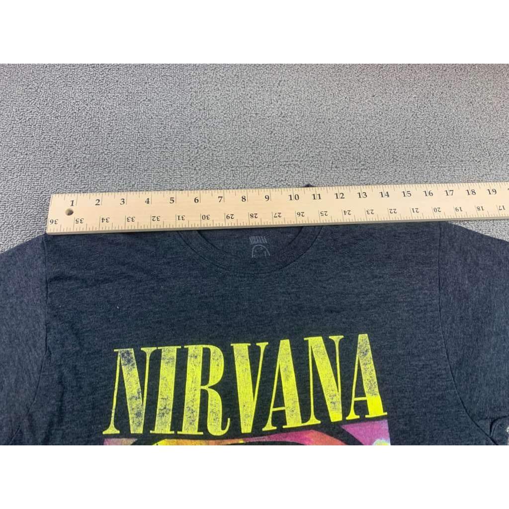 Nirvana Men's Large Charcoal Black Tie Dye Smiley Face Graphic Band T Shirt