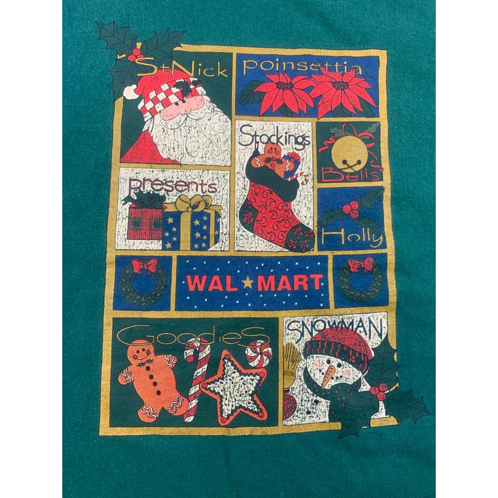 Rare Vintage 90s Wal-Mart Christmas T-Shirt Hanes Heavyweight Green XL USA Made