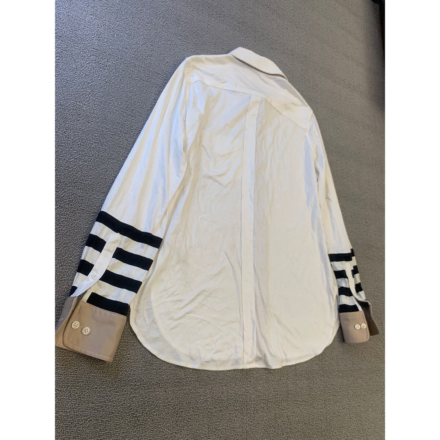 Per Se White Black Striped Button Down Shirt Women 8